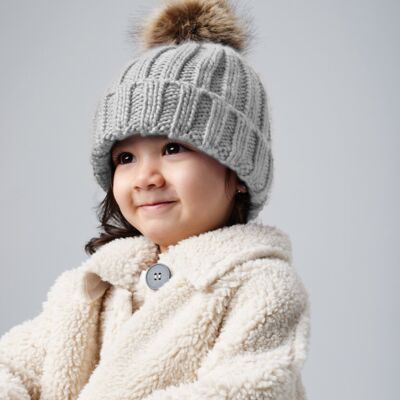 Infant/junior fur pom pom chunky beanie Thumbnail